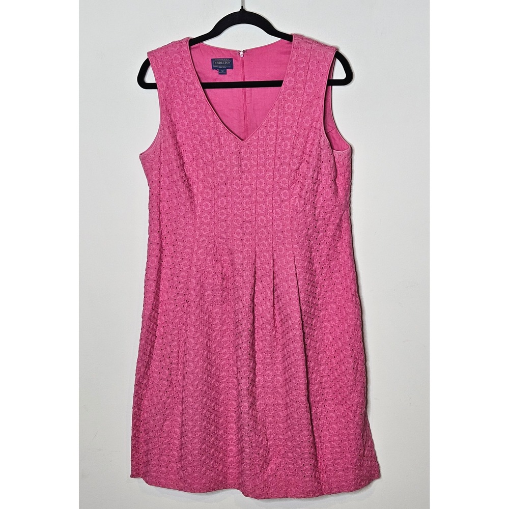 Pendleton Pink Floral Eyelet Lace Sleeveless V-Neck Pleated Dress‎ Size 12